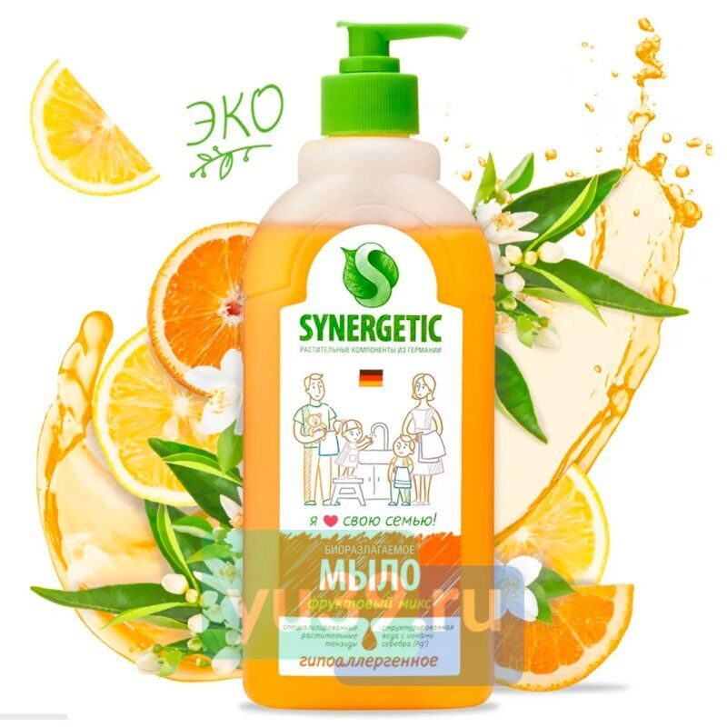 Synergetic БИО 500мл жидкое мыло д/рук и тела Фруктовый микс Дозатор /штрих 427/25